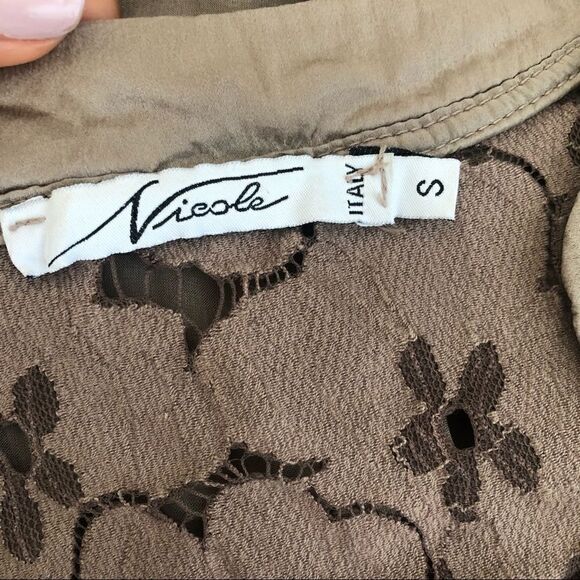 Nicole Brown 100% Silk Mini Dress Lace Italy Lightweight Women Size Small - Picture 7 of 8